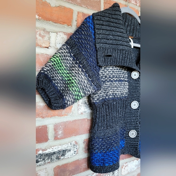 Free People Cable Knit Wool Blend Short Sleeve Sweater | Small | Gray & Blue - Picture 8 of 14